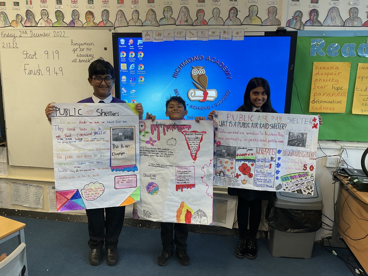 Aquamarine class have been researching and making posters about the different types of shelters in WWII in their topic.