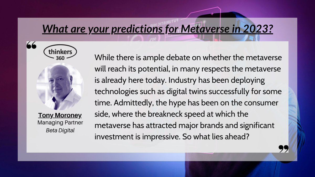 Thinkers360 (@thinkers360) on Twitter photo What are your predictions for the Metaverse in 2023?
Check out these insights from <a href="/BetaMoroney/">Tony Moroney</a> of @BetaDigitalLtd and other top #B2BInfluencers and #Thoughtleaders
thinkers360.com/thinkers360-pr…
#Metaverse #2023Predictions #Thinkers360Predictions #B2BInfluencers #ThoughtLeaders What are your predictions for the Metaverse in 2023?
Check out these insights from <a href="/BetaMoroney/">Tony Moroney</a> of @BetaDigitalLtd and other top #B2BInfluencers and #Thoughtleaders
thinkers360.com/thinkers360-pr…
#Metaverse #2023Predictions #Thinkers360Predictions #B2BInfluencers #ThoughtLeaders