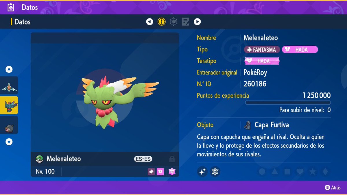 pokeroy01's tweet photo. 🍊🍇   I N F O      R E P A R T O   🍊🍇

  🧚‍♀️✨ Melenaleteo Shiny 6IVs ✨🧚‍♀️ 

     22:45 🇪🇸     22:45 🇪🇸     22:45 🇪🇸

La mejor opción para reventar a 
Charizard evento Tera Incursión 😱

Serás TÚ, su nuevo entrenador? 

RT 🔁 Like ❤️

#PokemonScarlet    #PokemonViolet https://t.co/US2K5Owtkh