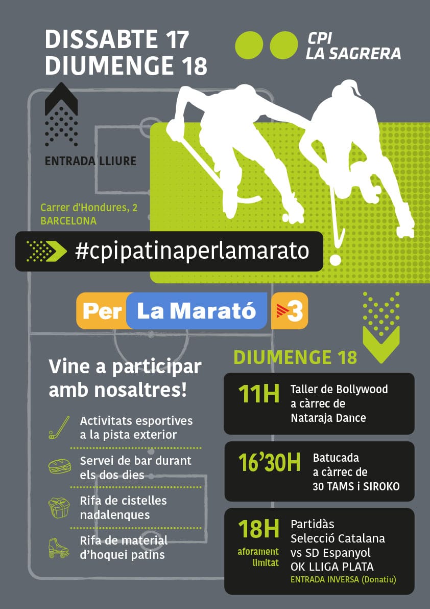 [🏑] 🤩 La Selecció Catalana s'enfrontarà a l'<a href="/SDEspanyol/">SDEspanyol</a> el 18 de desembre en un partit benèfic per recaptar fons per a La Marató de Tv3.

🫶 Gràcies per convidar-nos!

#HoqueiPatins  
#SeleccióCatalana