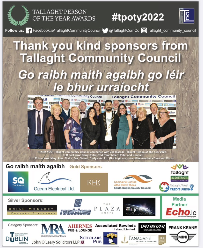 Tallaght Community Council (RCN)20012335 (@tallaghtcomco) on Twitter photo #PrideOfTallaght Thanks to all our sponsors of the 2022 awards. ๐<a href="/SpecializedIre3/">Specialized Ireland</a> <a href="/TheEchoOnline/">The Echo Newspaper ๐</a> <a href="/sdublincoco/">SDCC</a> <a href="/Kilcafebar/">Arcadia Cafe and Late Bar</a> @ITT <a href="/TheSqTallaght/">The Square, Tallaght</a> <a href="/PlazaTallaght/">Plaza Hotel Tallaght</a> <a href="/CUTallaght/">Tallaght&District CU</a> <a href="/TallaghtWestCU/">Tallaght West Credit Union</a> @synergy <a href="/FrankKeaneMINI/">FrankKeaneMINI</a> #PrideOfTallaght Thanks to all our sponsors of the 2022 awards. ๐<a href="/SpecializedIre3/">Specialized Ireland</a> <a href="/TheEchoOnline/">The Echo Newspaper ๐</a> <a href="/sdublincoco/">SDCC</a> <a href="/Kilcafebar/">Arcadia Cafe and Late Bar</a> @ITT <a href="/TheSqTallaght/">The Square, Tallaght</a> <a href="/PlazaTallaght/">Plaza Hotel Tallaght</a> <a href="/CUTallaght/">Tallaght&District CU</a> <a href="/TallaghtWestCU/">Tallaght West Credit Union</a> @synergy <a href="/FrankKeaneMINI/">FrankKeaneMINI</a>
