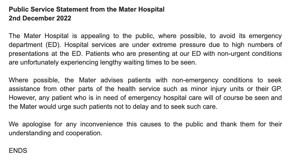 MaterTrauma's tweet photo. Public Service Statement from the Mater Hospital https://t.co/N3PQ7hJaI4