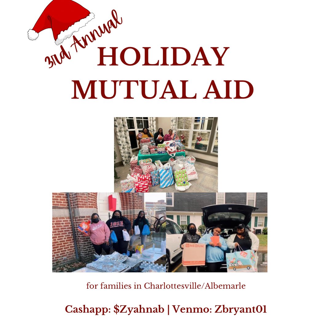 ZyahnaB's tweet photo. Holiday #MutualAid Request!

My sisters and I are organizing our 3rd Holiday MA drive for the Cville community. Since 2020, we’ve helped over 20 families and distributed 400+ toys and clothing items. This year, we hope to help more families + serve our houseless neighbors. https://t.co/Ol4LFTYCyb