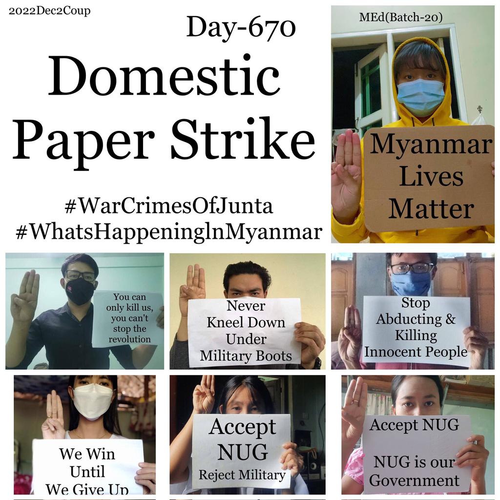 ActivistLittle's tweet photo. Daily anti-coup revolutionary domestic strike by pro-democracy CDMer teachers from Sagaing University of Education.

#2022Dec2Coup #WarCrimesOfJunta #WhatsHappeningInMyanmar https://t.co/CVq9SKcteA