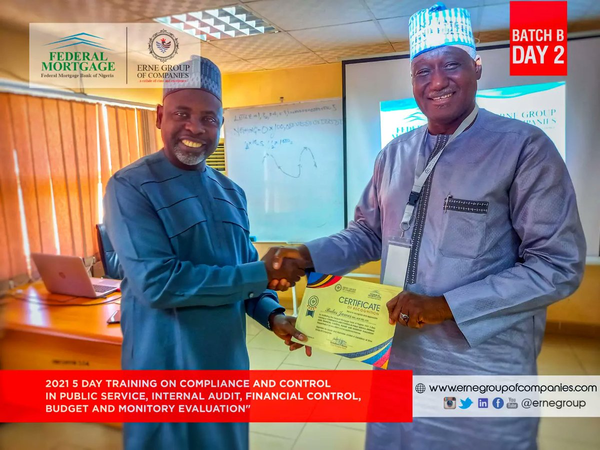 ernegroup's tweet photo. Throwback of the Federal Mortgage Bank 2021 training on Compliance and Control in Public Service for Internal Audit unit, Financial Control unit, Budget and Monetary Evaluation unit of the bank by Erne Group of Companies. https://t.co/NTEV4ZKygD