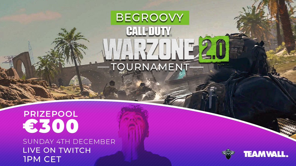 🚨 WARZONE 2.0 TOURNAMENT ALERT 🚨 

Together with @teamwallgaming &amp; <a href="/BeGroovyZM/">Zaka</a> 

- Sunday December 4th
- 13:00 PM CET
- FREE ENTRY
- €300 prizepool!!

Retweets are highly appreciated ❤️ 

More info here: discord.gg/worldofwall