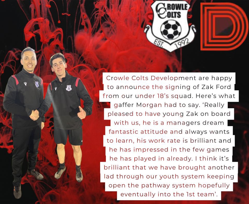 CrowleDevs's tweet image. THE FINAL TWO!
This is what we’re all about, providing a player pathway into adults football. Two young lads who want to step up into the team and long May it continue. Please welcome Cory Britcliffe and Zak Ford who join us from our U’18s section. #UPTHEDEVS 🔴⚫️
