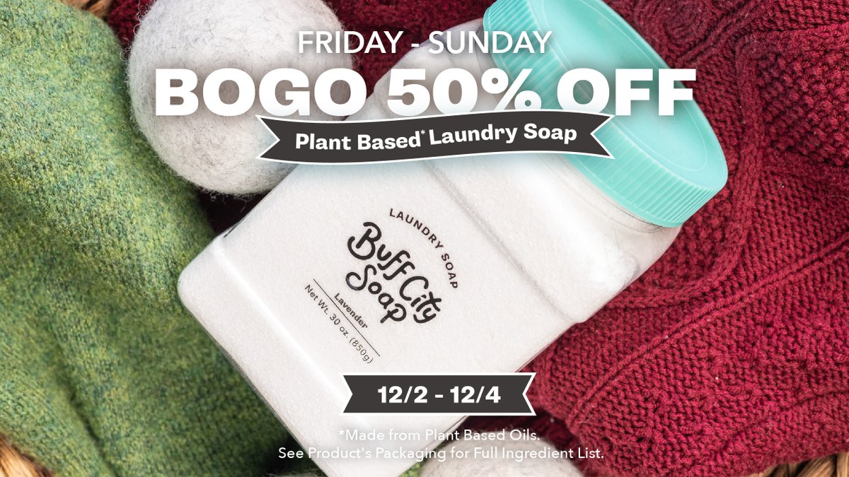 BOGO 50% Off Laundry Soap is Here — Get Festive in Your Favorite Laundry Scents! 🧺🎄
Sale valid in stores and online Friday - Sunday, December 2-4. Hours &amp; Sales may vary by location.
#laundryday #laundrysoap #plantbasedlaundrysoap #laundryroutine #weekendsale #bogosale