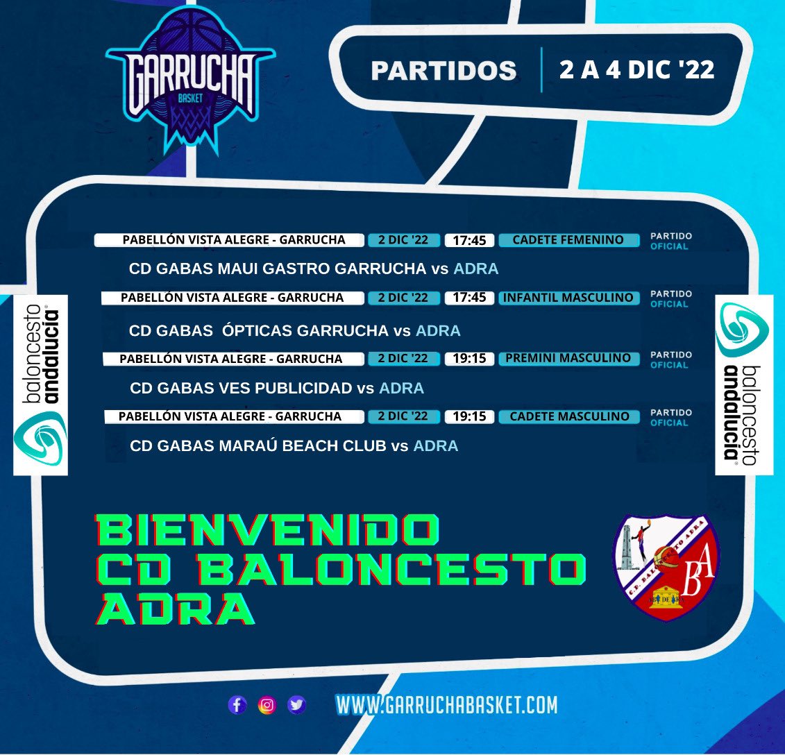 Fin de semana light!! A disfrutar de la visita de <a href="/C_D_B_Adra/">C.D. Baloncesto Adra</a> , suerte a todos!! 💪🏀 #garruchabasket #orgulloazul 💙🤍