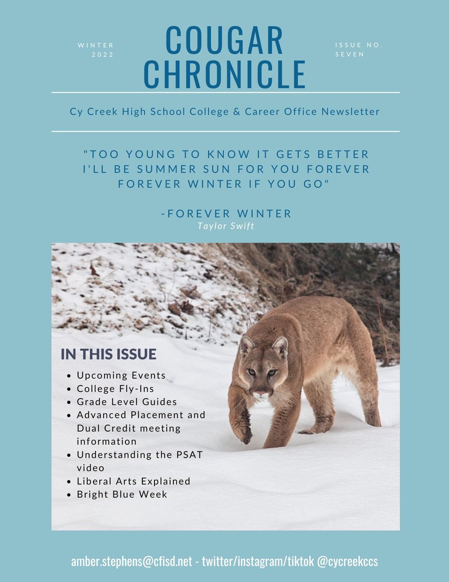 Shhhh...It's not officially out until tomorrow, but you can get a sneak peak of the Cougar Chronicle today! sites.google.com/cfisd.net/cchs…