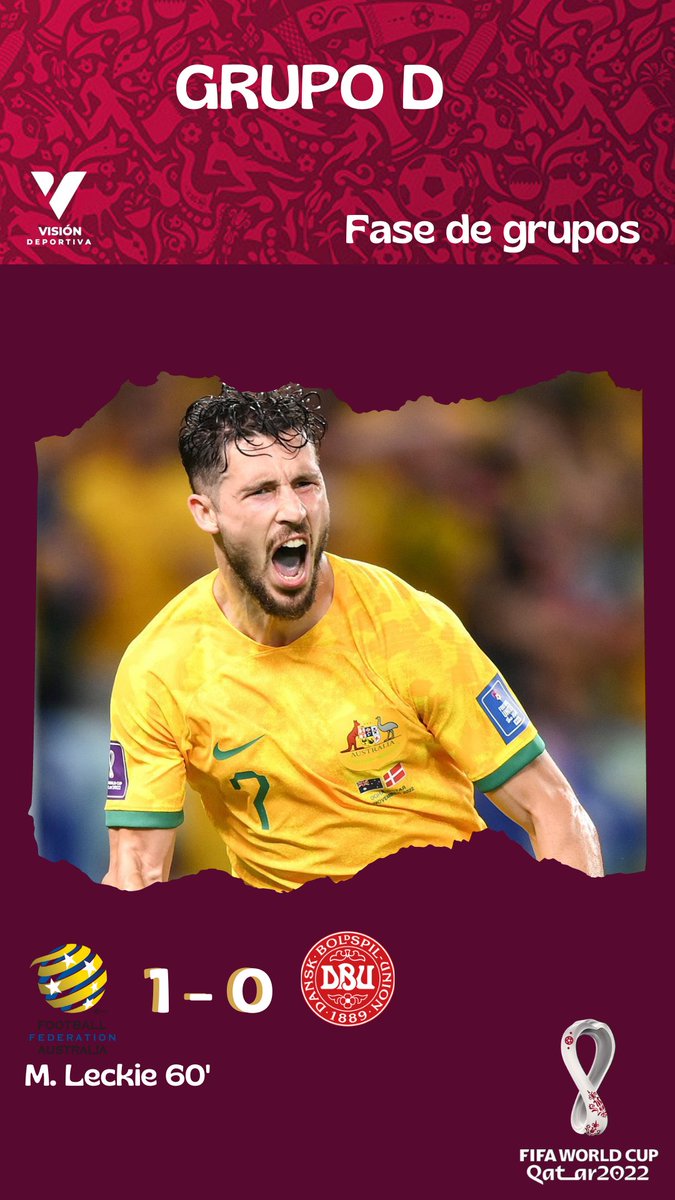 VDeportivaW's tweet photo. #VDMUNDIAL #FIFAWorldCup #Qatar2022 

🇦🇺🇩🇰

#Australia #Dinamarca #GrupoD https://t.co/SZ4Y9ESO0D