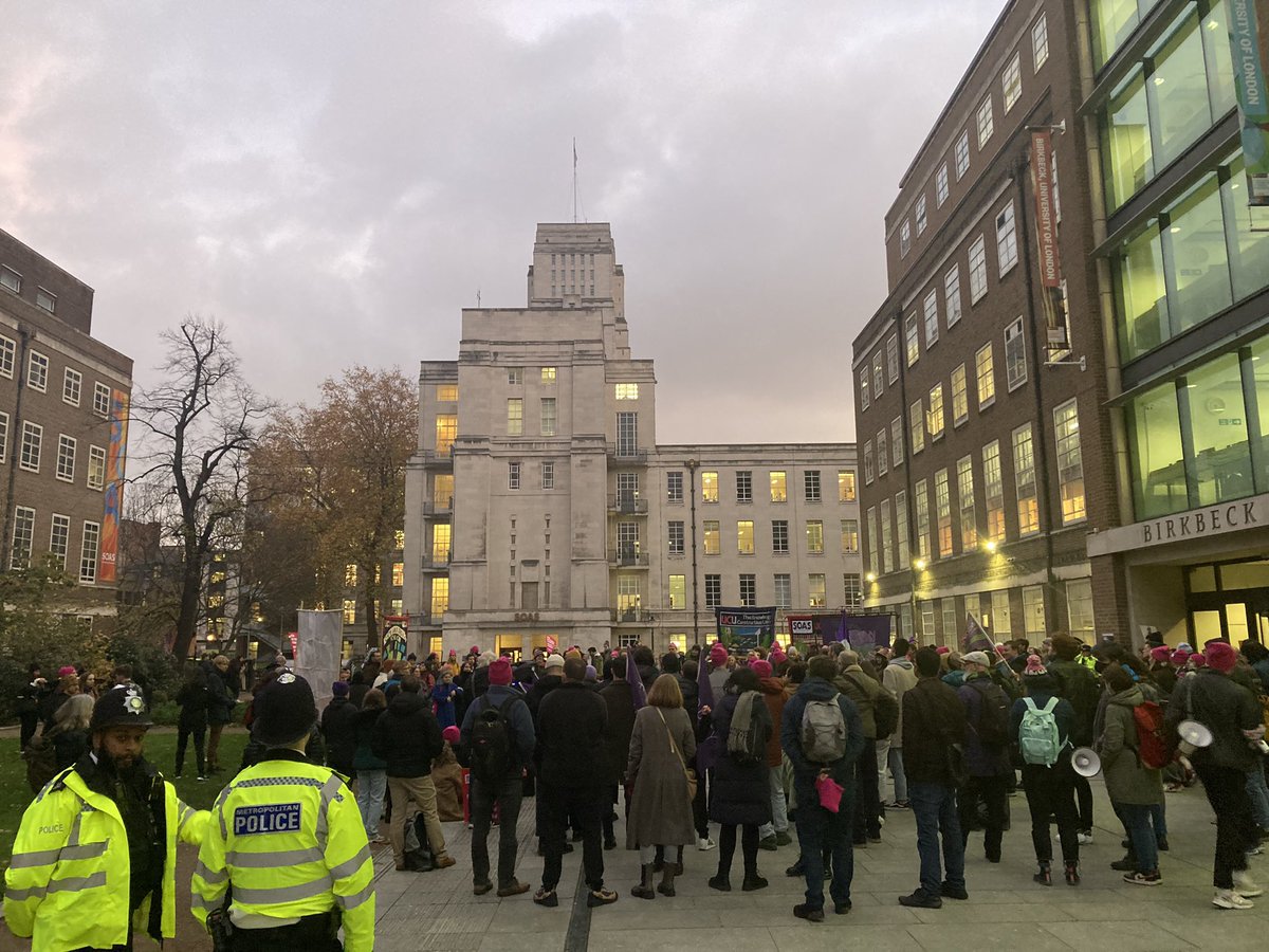 A senior member of mgmt just came out to ‘police’ our picket line as our Climate Network rally is under surveillance from actual police on our campus. What kind of teaching and learning environment are you creating here @BirkbeckUoL? #SaveBirkbeck @BirkbeckUCU @DivestBirkbeck