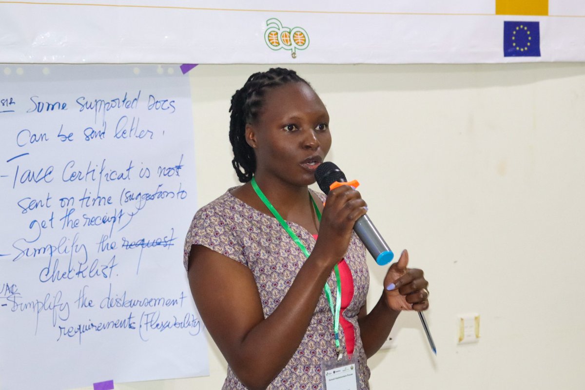 AgridiAfr's tweet photo. Mr. Thierry Hounkpatin, AGriDI Project and Finance Officer and Mercyann Gacingiri, @PasetRsif Finance Officer, lead the discussion on the technical and financial reporting of the 1st and 2nd Quarter of the third party projects during Day 3 of the #AGriDIImplementersForum https://t.co/NHDJwOZ0OP