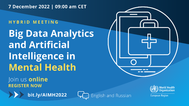 WHO_Europe's tweet photo. How can #AI and #BigData be used for to improve #mentalhealth services?

📅 7 December, join us to discuss the challenges and innovations in using big data analytics &amp; AI to plan #mentalhealth services &amp; more

💻Register now: https://t.co/uH15V2HlkJ https://t.co/C72tyZ2zyd
