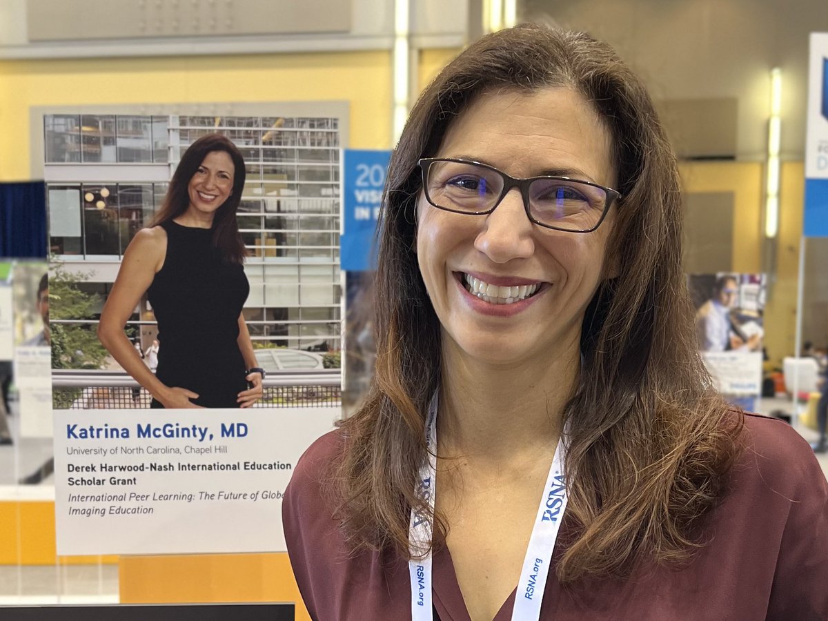 UNCRadiology's tweet photo. So excited to see Dr Katrina McGinty, Director of UNC Global Radiology, at @RSNA and to celebrate her receiving the Derek Harwood-Nash International Education Scholar Grant! #RSNA22 #RSNAGrant https://t.co/UHgXb5IqpH