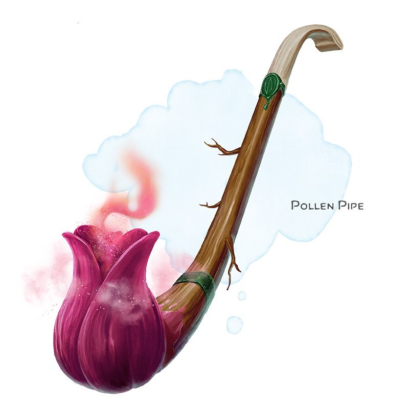 💎 𝗡𝗲𝘄 𝗶𝘁𝗲𝗺! Pollen Pipe Wondrous item, common ___ This wooden  pipe's bowl is carved in the shape of a flower blossom and dipped in a  perfumed wax. Smoking the pipe while