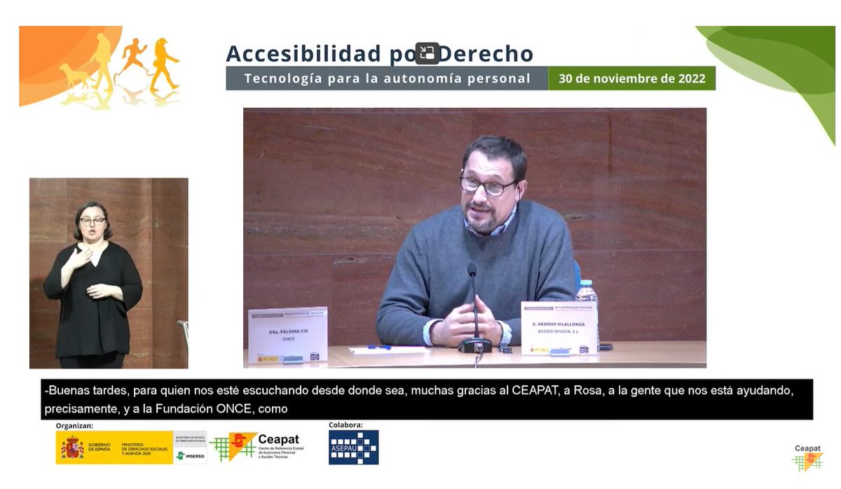 Interesantes presentaciones sobre #TecnologíaAccesible para la #AutonomíaPersonal 
A continuación D. Arsenio Vilallonga CEO / Fundador de <a href="/myqvadis/">Qvadis Innova</a> 
👇👇👇👇👏👏👏