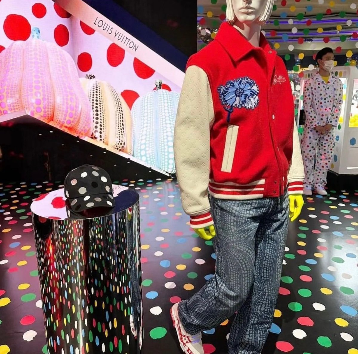 Louis Vuitton red x Yayoi Kusama Flower Varsity Jacket