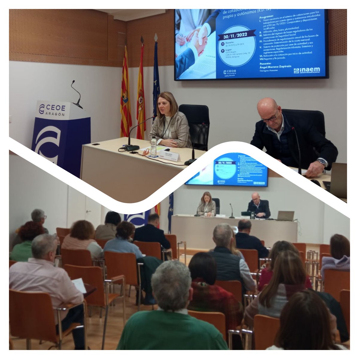 CEOEAragon's tweet photo. Analizando el nuevo sistema de #cotización para #autónomos y trabajadores por cuenta propia #RDL 13/2022, en una jornada de análisis jurídico-práctico con @Inaempleo @garrigues_es @CEOEAragonEyF https://t.co/evTxwcNcps