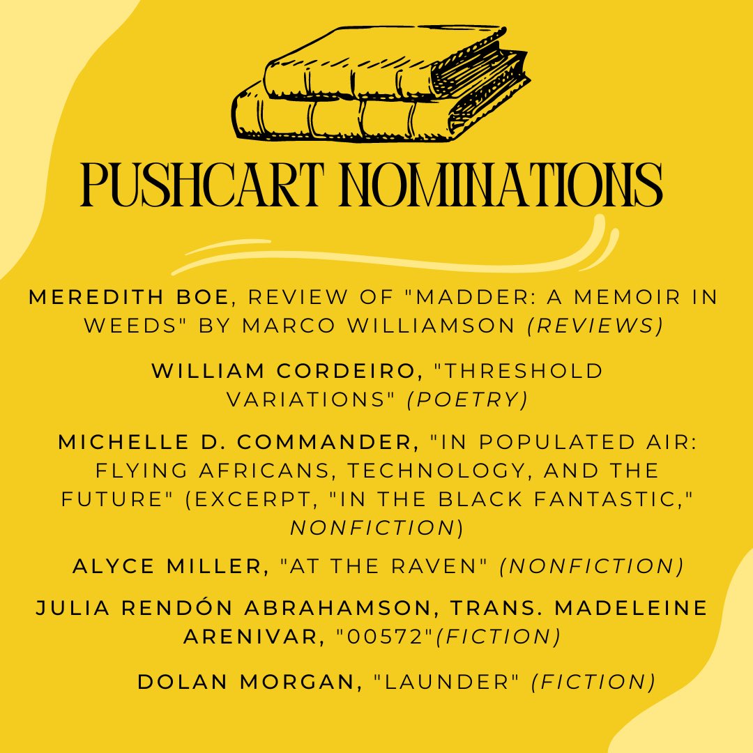 anotherchimag's tweet photo. 🚨ANNOUNCING OUR 2022 #PUSHCART NOMINATIONS🚨 
Congrats to all nominees🎉🎉 You can check out their work on our website https://t.co/0mTUNHyUDw