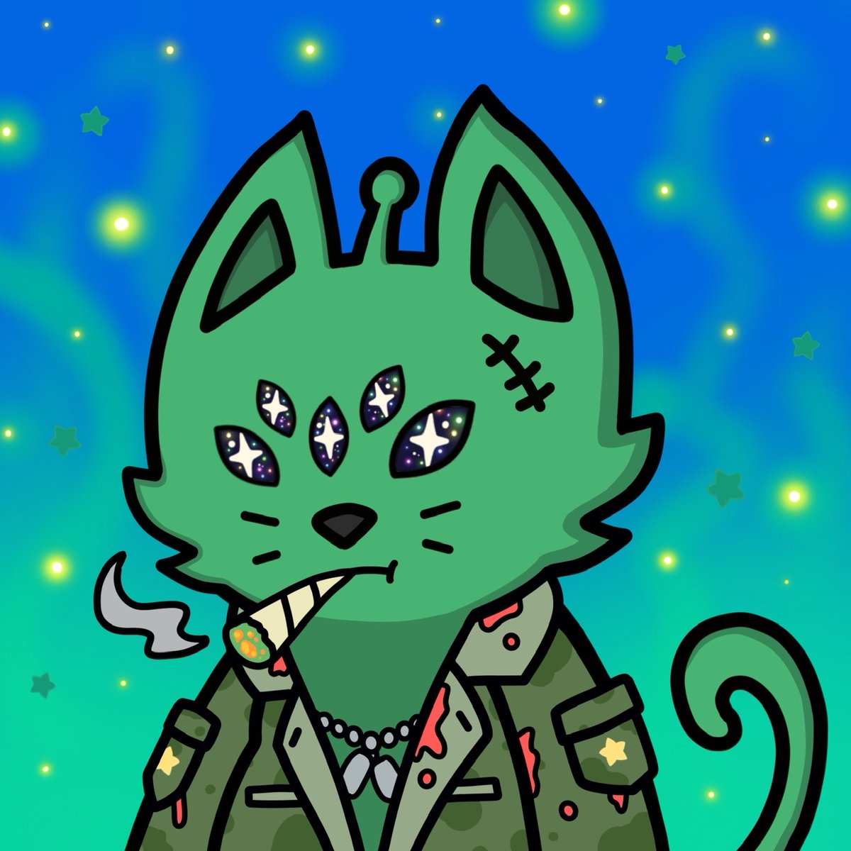 OUR MUTATIONS GO LIVE TODAY! 🚨

To celebrate we are giving away this ULTRA RARE Cosmic Cat merged with <a href="/Deadfellaz/">Deadfellaz</a> 

Holders will be able to BUILD their Cats in real time with 3 different projects!

How to enter: ❤️ + RT + Tag 3 Frens!

🔔 ON more giveaways tonight #NFTGiveaways