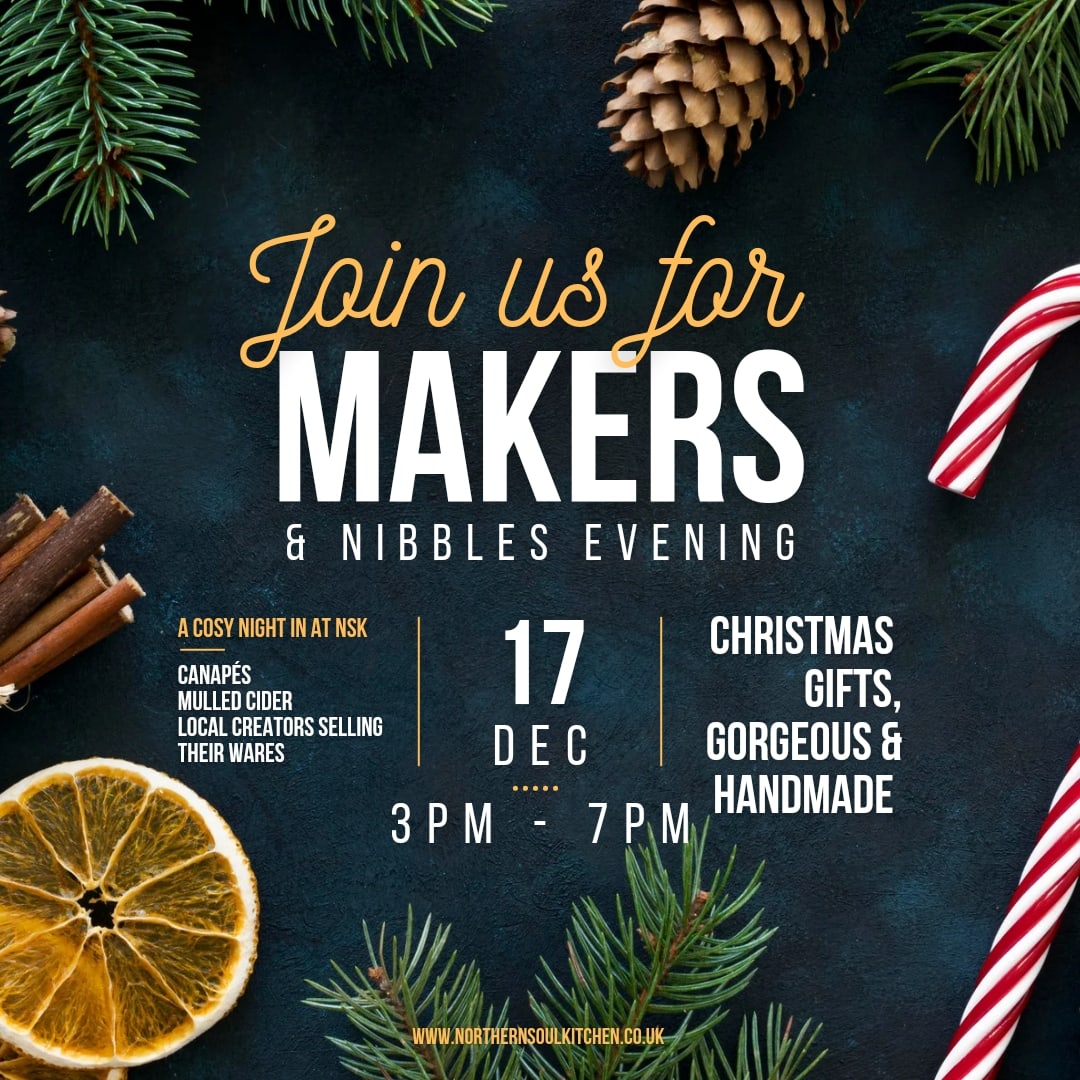 NrthrnSoulKitch's tweet photo. Join us in 17th December for a dinky table top market in the café. We'll have a few lovely creators and makers selling gorgeous things that would make lovely gifts.
We'll have nibbles and mulled cider on the go too so pop in and say hello
#ChristmasMarket #NorthernSoulKitchen https://t.co/xPPRLTLtMF