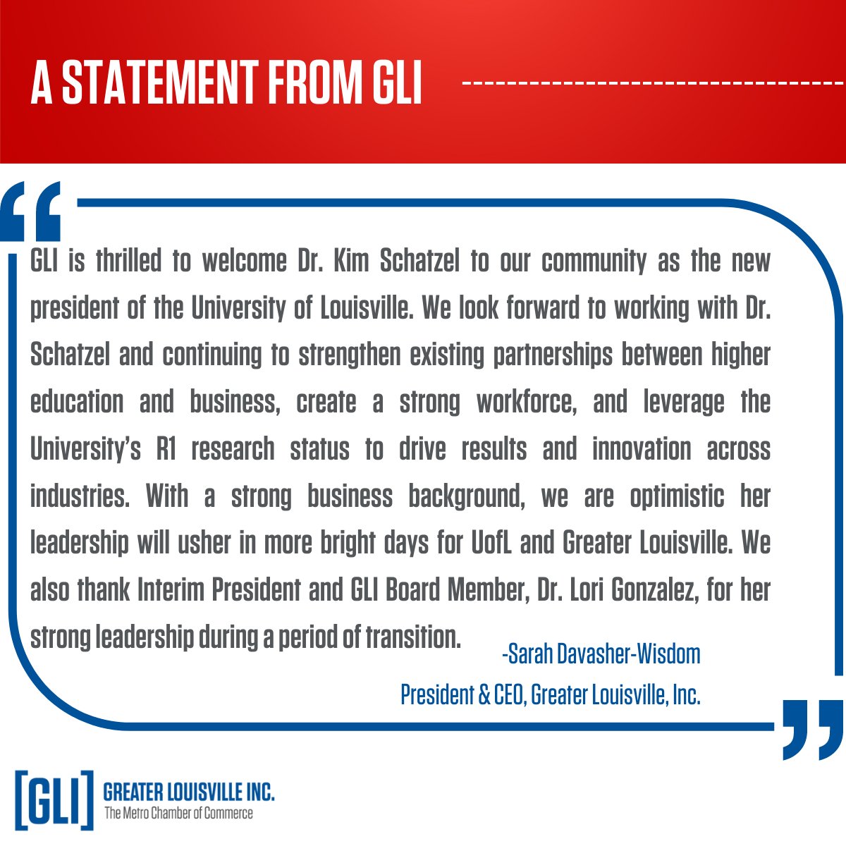 One_Louisville's tweet photo. GLI welcomes @uofl's 19th president, Dr. Kim Schatzel! https://t.co/qMQWFGQqyI