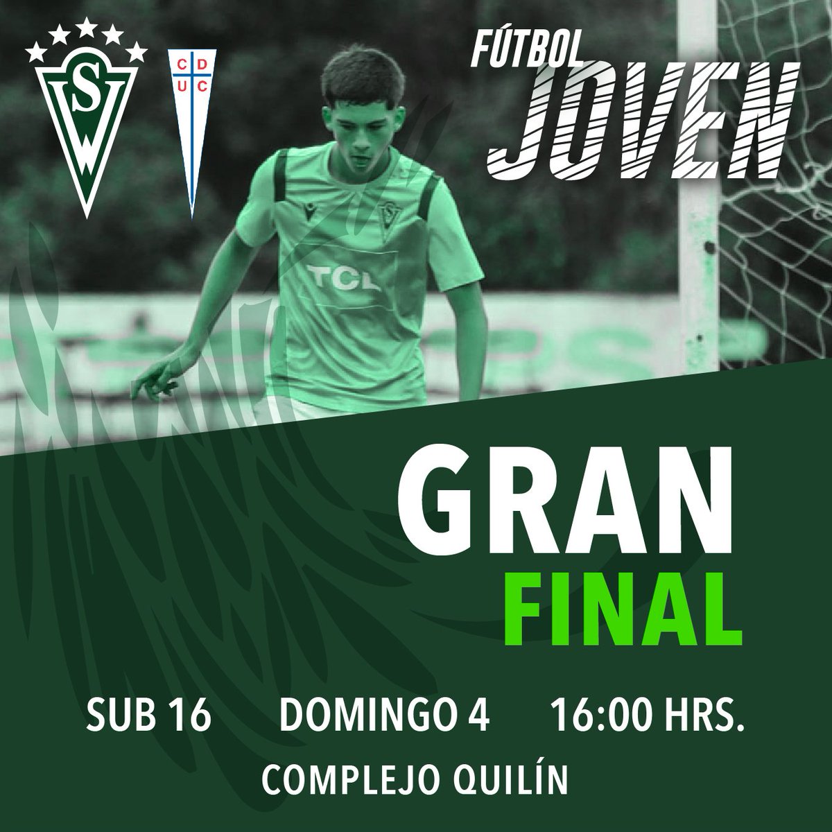 swanderers's tweet photo. #ProgramaciónSW: Ya tenemos fecha y hora para la gran final de nuestra Sub 16, comandada por el profe Agustín Parra y su Cuerpo Técnico, ante Universidad Católica. 

¡Adelante Wanderers! 🏆💚😁 https://t.co/VeAlvoaPt3