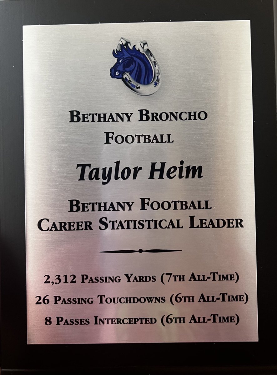 charityheim7's tweet photo. We would like to say thanks to the entire Bethany High School Football staff for a fantastic season and for leading and guiding our young man both on and off the field! We will be forever grateful! @bronchoftball @bedfordagency @recruit_route @taylorheim7 #taylorheimistheman https://t.co/juYRnLdvyZ