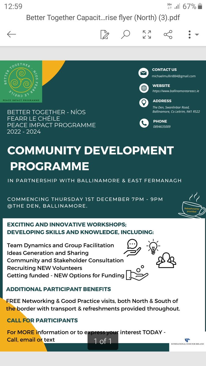 BettTogetherPIP's tweet photo. Only a few places left on our #CommunityDevelopmentProgramme
#Crossborder #crosscommunity #PeaceImpactProgramme #fermangh #leitrim #networking #goodpractice #volunteeers https://t.co/3OrwRvDfSF