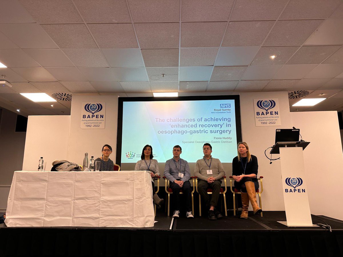 Fantastic session this morning on prehab from how to develop a service, to gaps in H+N prehab that need addressing, how Scotland are developing a framework &amp; ERAS in UGI patients. #BAPEN2022 <a href="/ciara_mcsherry/">Ciara McSherry</a> <a href="/davidcurtinslt/">David Curtin</a> <a href="/cantwel1/">Linda Cantwell MSc RD AdP</a>, Fiona Huddy &amp; Frazer Breed. Lots to take away