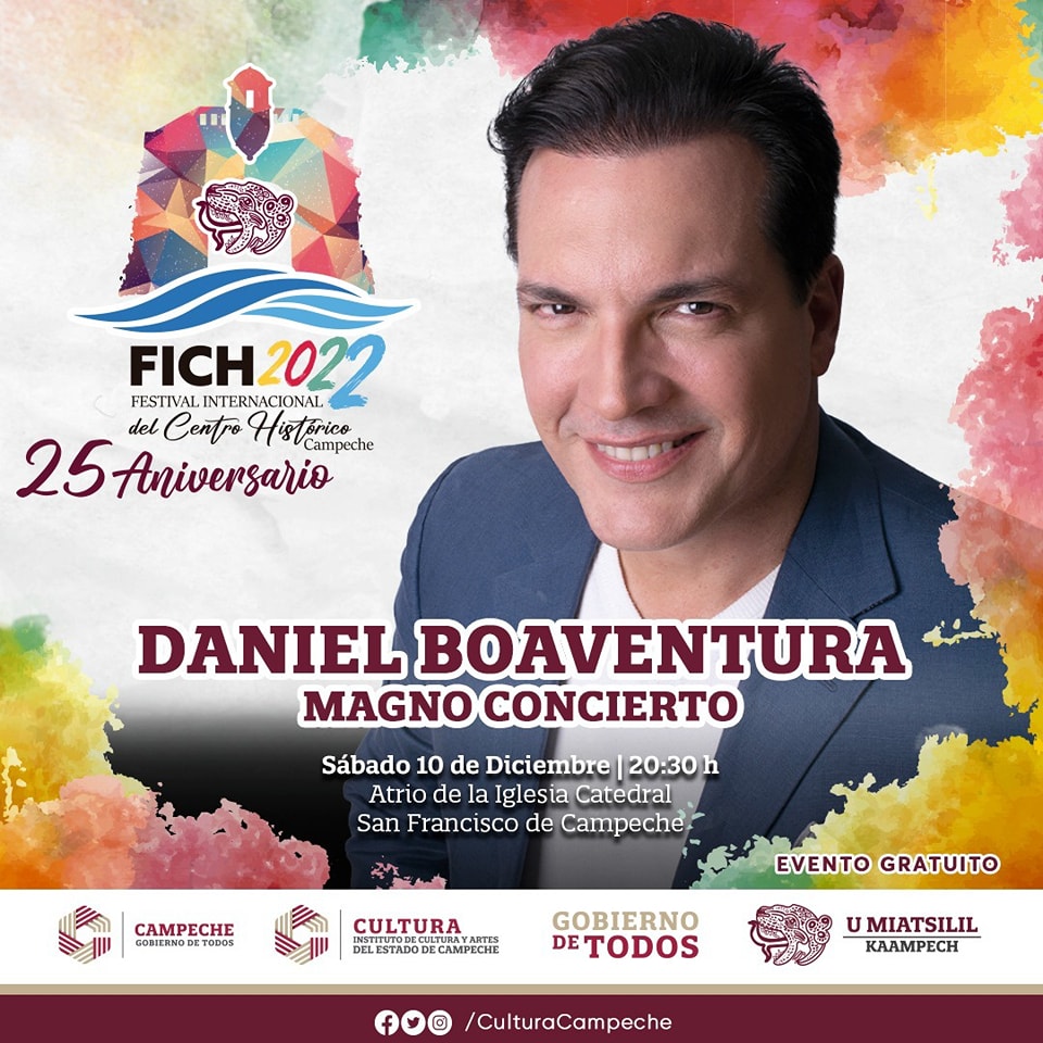 CulturaCampeche's tweet photo. Con gran voz que transita diversos géneros musicales, el brasileño @DBoaventuraReal cantará desde el icónico Atrio de la Catedral este sábado 10 de diciembre para todo el público nacional e internacional.
¡Celebremos en el #MagnoConcierto el #25Aniversario del #FICHCampeche2022! https://t.co/yeGzD6Y5Bt