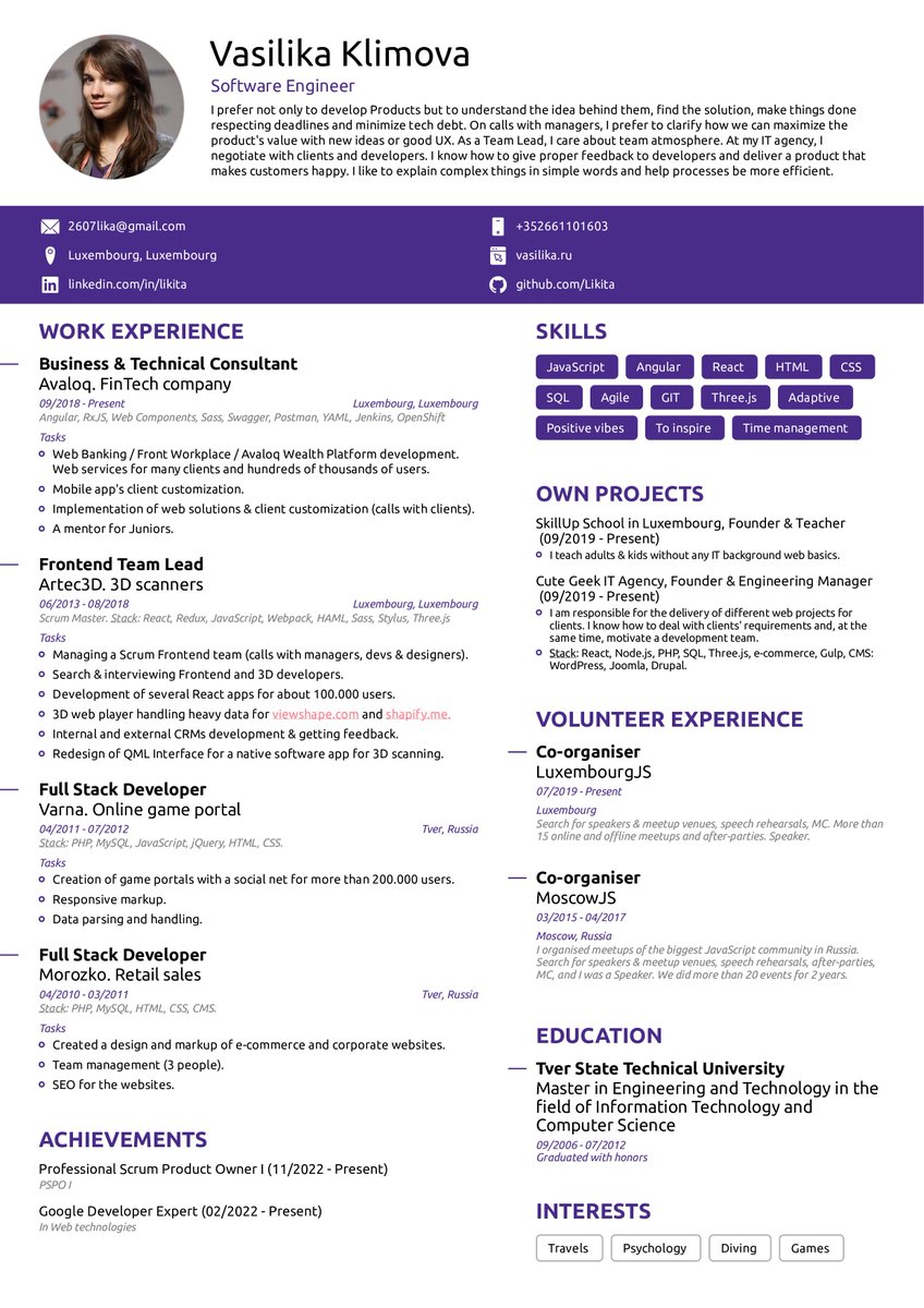 Hi Twitter!

I am looking for a #Remote position as a #SoftwareEngineer or #EngineeringManager. I'm based in Luxembourg &amp; I have an EU passport.
If you have something interesting, I will be glad to consider it😊

Let's find a match!

linkedin.com/in/likita/
#developer #opentowork