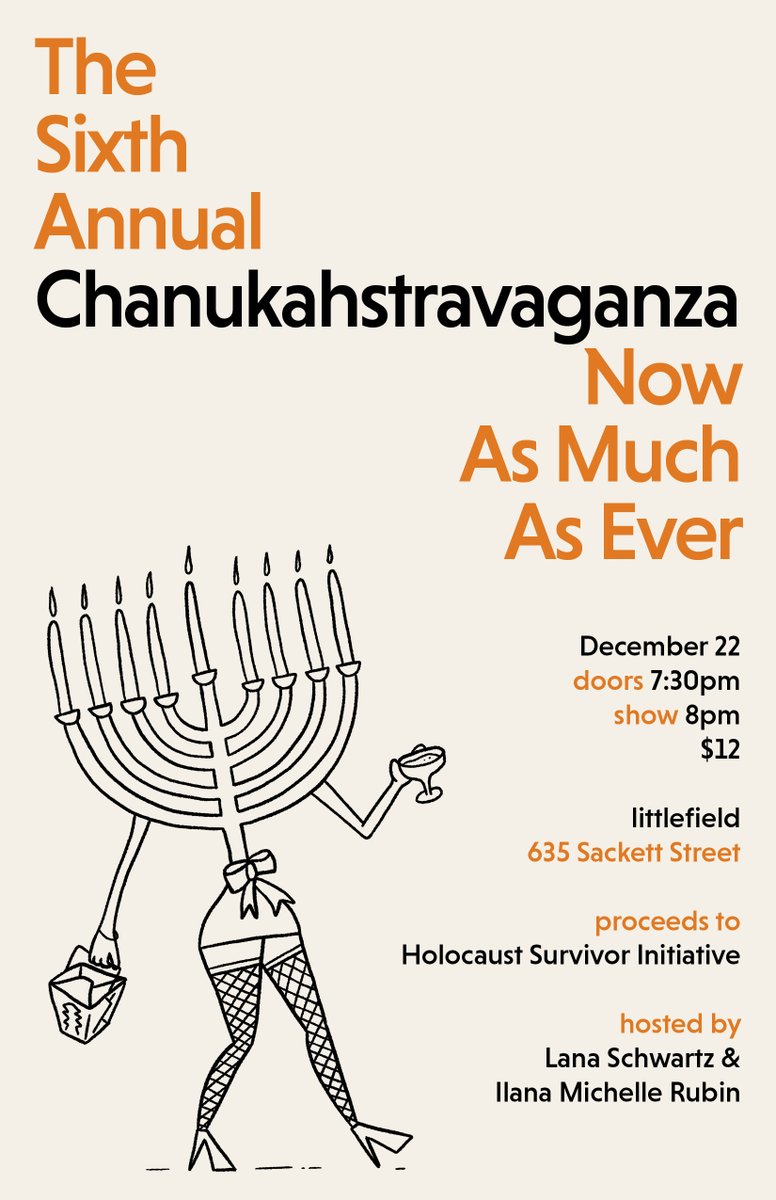 🚨 huge news 🚨 the annual chanukahstravaganza is *back* for its **sixth** year hosted by me and <a href="/ilanafromqueens/">ilana michelle carmi</a> with an absolutely wild lineup of <a href="/follickacid/">Brandon Follick</a>, @this_is_alon, <a href="/mayadesh/">maya deshmukh</a>, <a href="/helloannasuzuki/">anna suzuki</a>, <a href="/rebweis/">Rebecca Weiser</a>, <a href="/chunkbardey/">charlie</a> ++ more to come 🎉 see you at <a href="/littlefieldnyc/">littlefield</a> 🕎🪩
