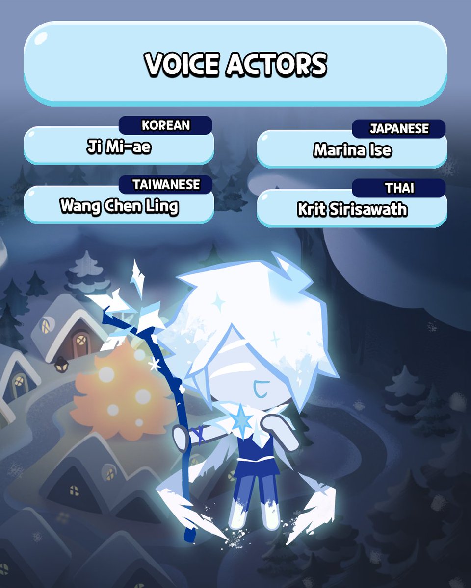 Defrosted just in time for the holiday season! All we want for Cookiemas is #SherbetCookie, voiced by the one and only @BaugusBryson! ❄️

#CookieRun #CookieRunKingdom #VoiceActor #VoiceActing #BrysonBaugus