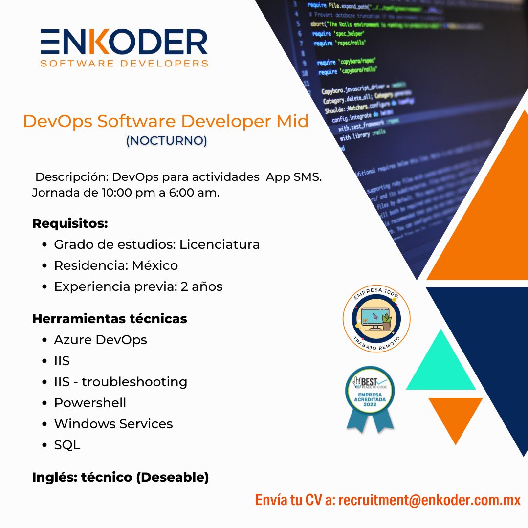 EnkoderD's tweet photo. "Desarrollador Mobile" ๐งโ๐ป๐ฉโ๐ป envรญanos tu CV a recruitment@enkoder.com.mx
#MobileDeveloper #mobiledevelopment #developer #SQLServer #software #engineer #XamarinDeveloper #Xamarin #XamarinForms #recruitment #sql #cv #javascript #vacante #html #css #google #flextime https://t.co/IVTg1I4qOr