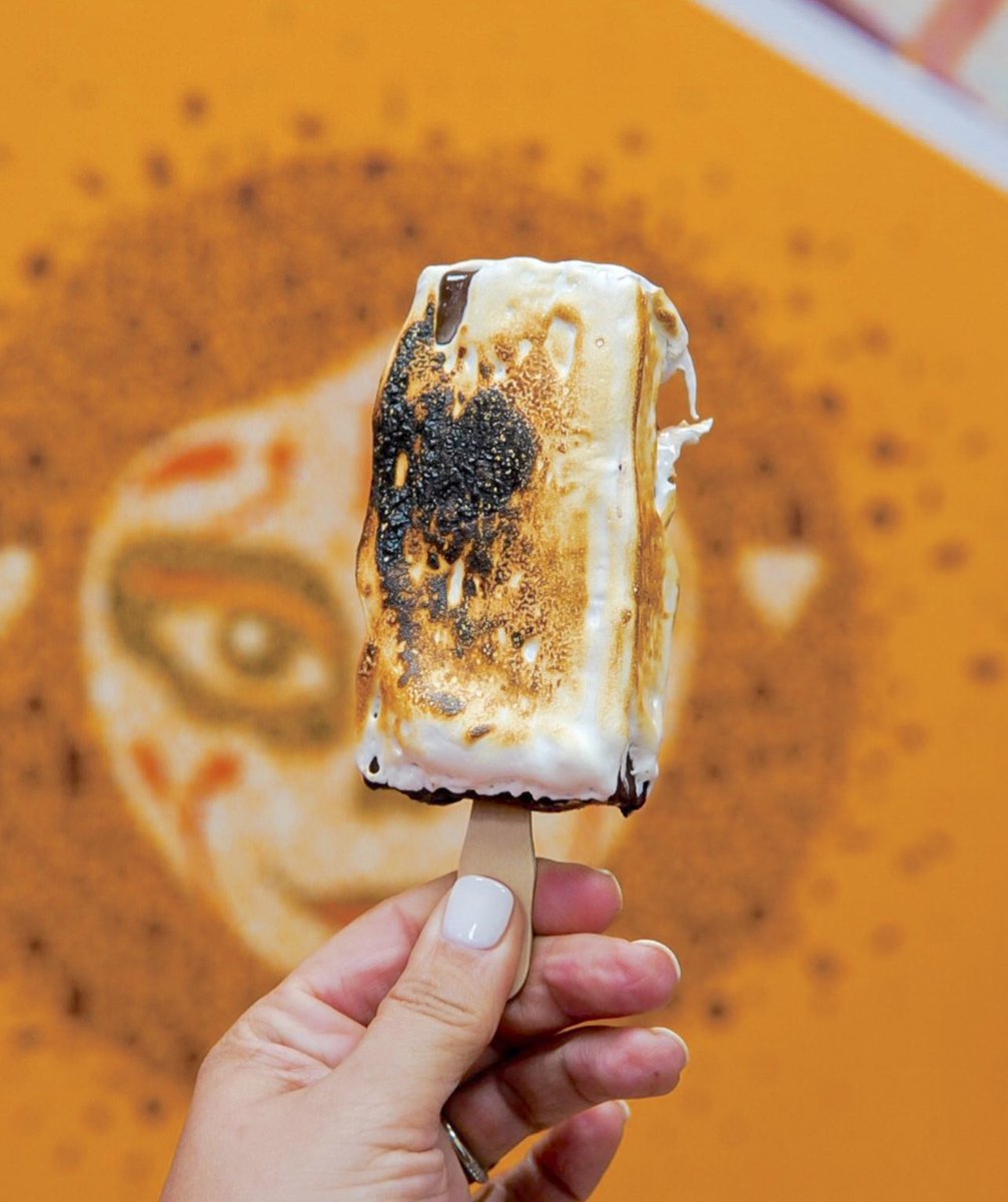 S'more is one of our tasty special toppings — it's marshmallow fluff set ablaze. Eat your paleta with just that or add graham crackers and dark chocolate drizzle 🍫🔥⁠
