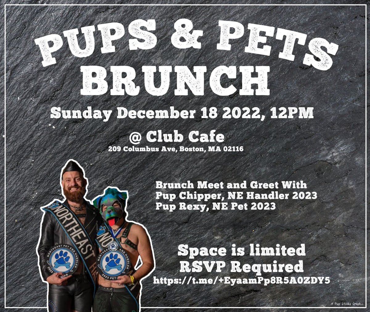 Boston! The 2023 Northeast Pet &amp; Handlers are coming for a weekend full of fun events. Sat. 16-Dec @ 6 PM with a Communikink hosted by Handler Chipper &amp; Pet Rexy at the Alley Bar, followed by the Alley Pups event. Sunday 17-Dec at Noon, join us for a pup &amp; pets brunch @ Club Cafe