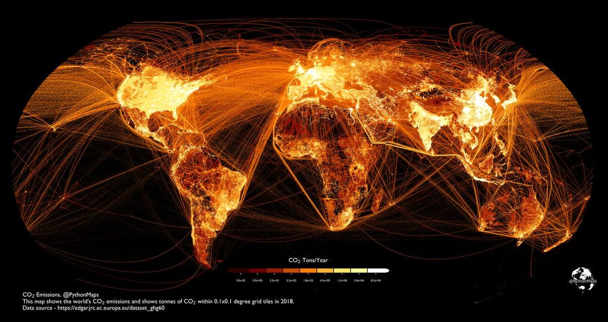 ONG_la_VIE's tweet image. Sur la carte du monde, les émissions de CO2 sont bien visibles : USA, Union Européenne, Chine, Inde, Japon, Corée.
#réchauffementClimatique 
#saveclimate 
#cliimateChange