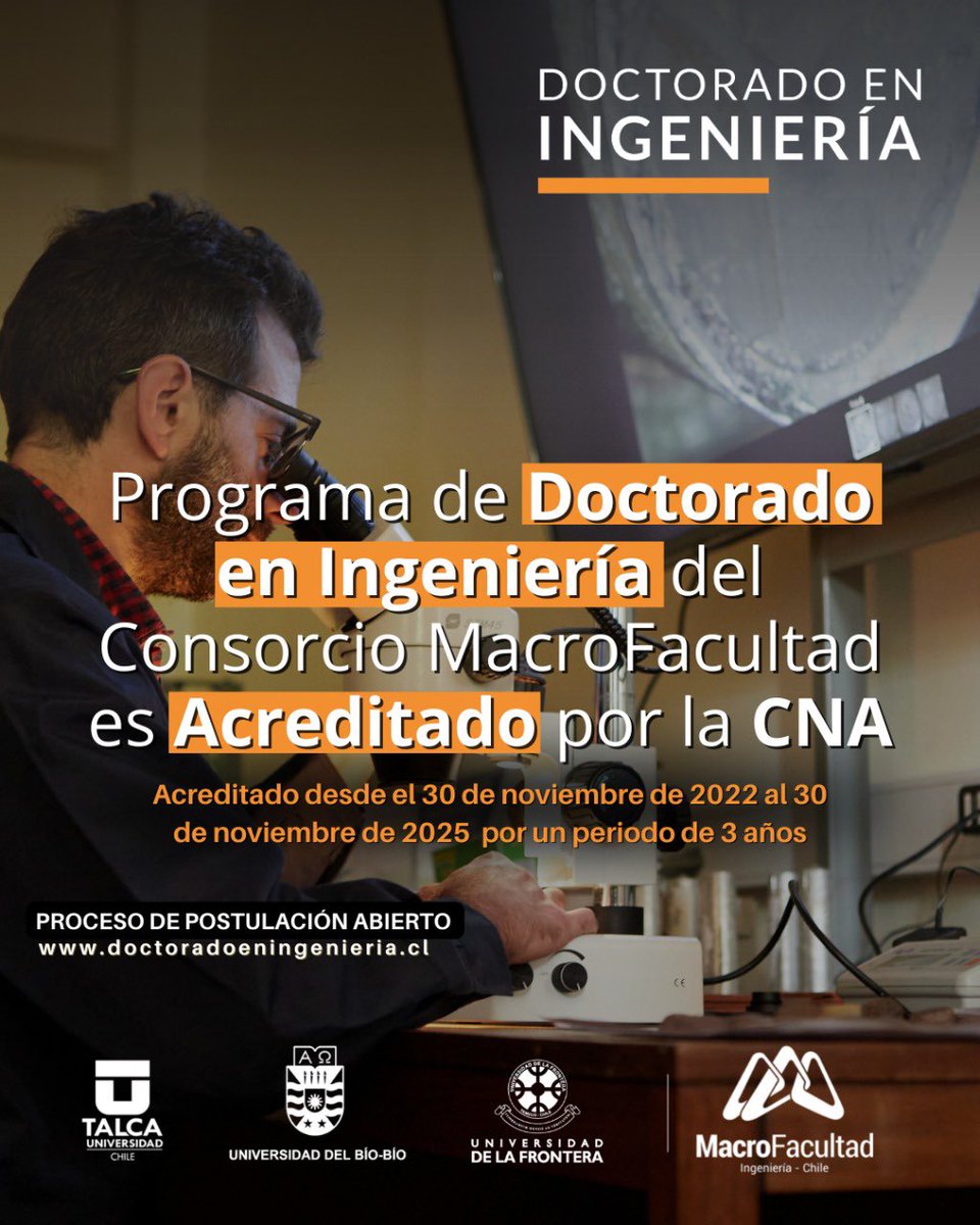 🔸 3 años es el máximo otorgado para programas que aún no cuentan con egresados. 

🔸Este es un programa #Tecnológico, que vincula la #Industria y sector productivo y de servicios con la #Academia.

Pronto más información 🔜

#SomosMacroFacultad
#Ingeniería 
#Postgrado 
#PhD