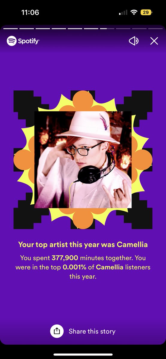 _Yaint's tweet image. I played Camellia at school, work, while sleeping, while eating, and while on the toilet. Thank you for a great year! Your music has a great impact on my life! 💜 #SpotifyWrapped  @cametek