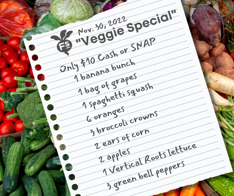 FoodShareSC's tweet photo. Looking for fresh fruits & veggies? Forgot to order a #FreshFoodBox for this week? Check out our "Veggie Special!" Great variety of produce for only $10 cash or SNAP. First come first served today (Nov. 30) at our main Columbia location! MAP: https://t.co/sBntbjw7U5 https://t.co/4sq4iBrGbz