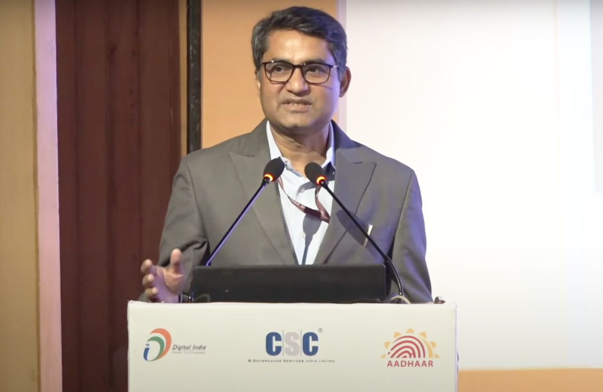 UIDAI's tweet image. Dr. Saurabh Garg, @ceo_uidai, addressed the &apos;National Workshop on Aadhaar Services through CSC&apos; organised by CSC e-Gov. He said CSCs have played a key role in the Aadhaar ecosystem &amp;amp; are an integral part of the Digital India mission. #Aadhaar &amp;amp; CSCs are promoting ease of living.