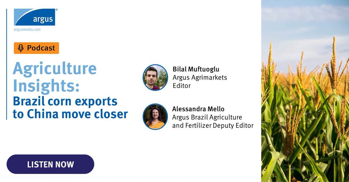 ArgusMedia's tweet photo. 🎙 NEW PODCAST - “Agriculture insights: Brazil #corn exports to China move closer” is available now! Let’s discuss the feasibility of Brazilian corn exports to China, click here to listen: https://t.co/zqR4HDxxbT | #ArgusAg #agriculture https://t.co/gY1siRvcHp