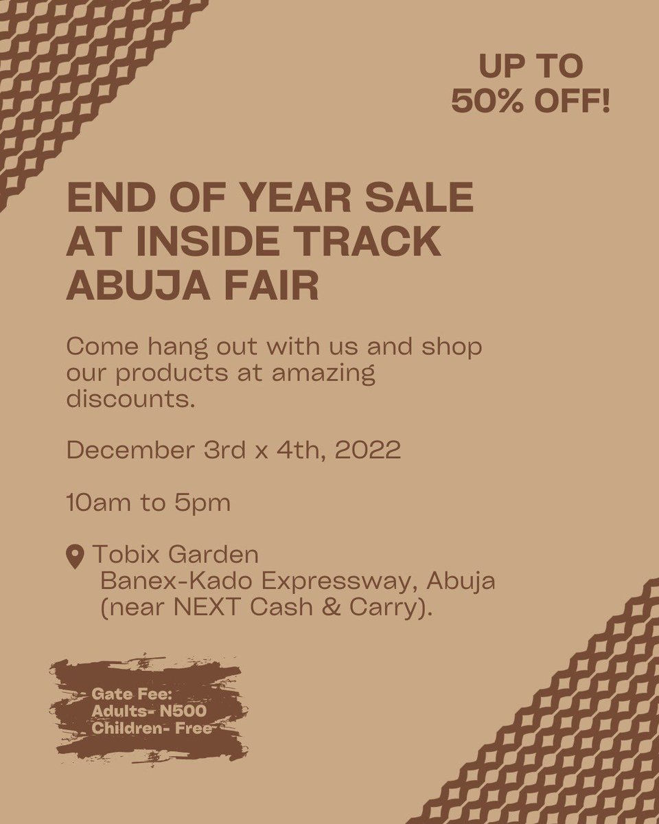 Roots2Skin's tweet photo. Win a FREE ticket to attend this fantastic 2-day event (message/call us to confirm availability).

At the Inside Track Abuja Fair, you can:
-Get ready for dry season with our moisturizing handmade natural bodycare products at a huge discount!
-Enjoy art, food, music, and network. https://t.co/aDJUCCp32H