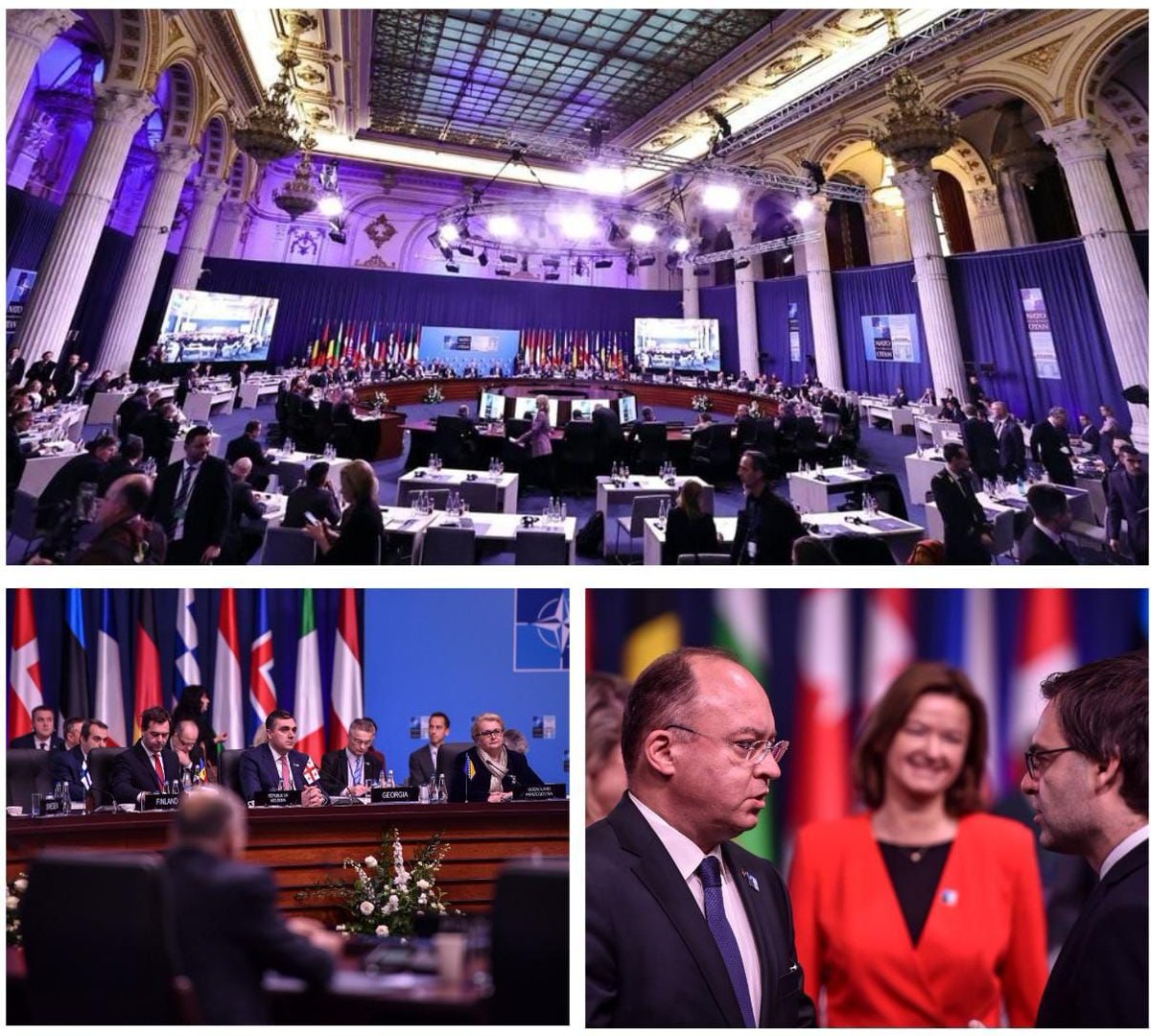 BogdanAurescu's tweet photo. Very glad to welcome our partners R. #Moldova 🇲🇩, #Georgia 🇬🇪, #Bosnia&Herzegovina 🇧🇦 to @NATO #ForMin_Bucharest. Reiterated #Romania 🇷🇴's full support for strengthening the resilience & security in the #BlackSea and #WesternBalkans. @nicupopescu, @iliadarch, @BiseraTurkovic https://t.co/A7OHhc8TLX