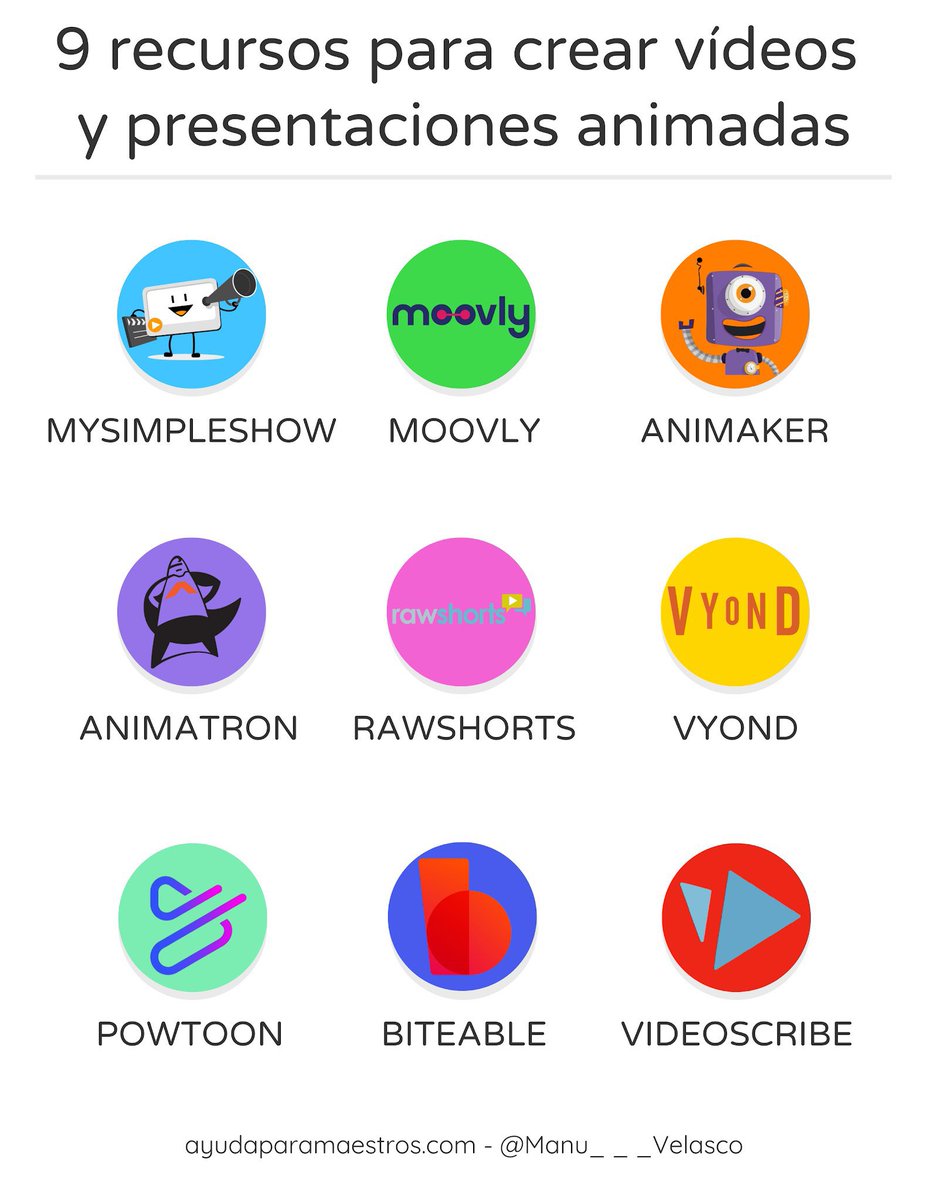 AyudaMaestros's tweet photo. 9 recursos para crear vídeos y presentaciones animadas. 👉 https://t.co/OwVZDckwnH Por @Manu___Velasco https://t.co/U6zLncVA1g
