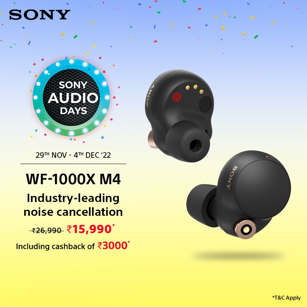 sony_india's tweet photo. Upgrade to a superior audio experience with #SonyAudioDays, Discover headphones and earbuds that fit and enrich your lifestyle! Get up to 50% off and assured cashback, do not miss out on these amazing offers! ​
Shop now: https://t.co/F1At89m0mU
Amazon: https://t.co/Qfche1OpL0 https://t.co/buL562P3i4