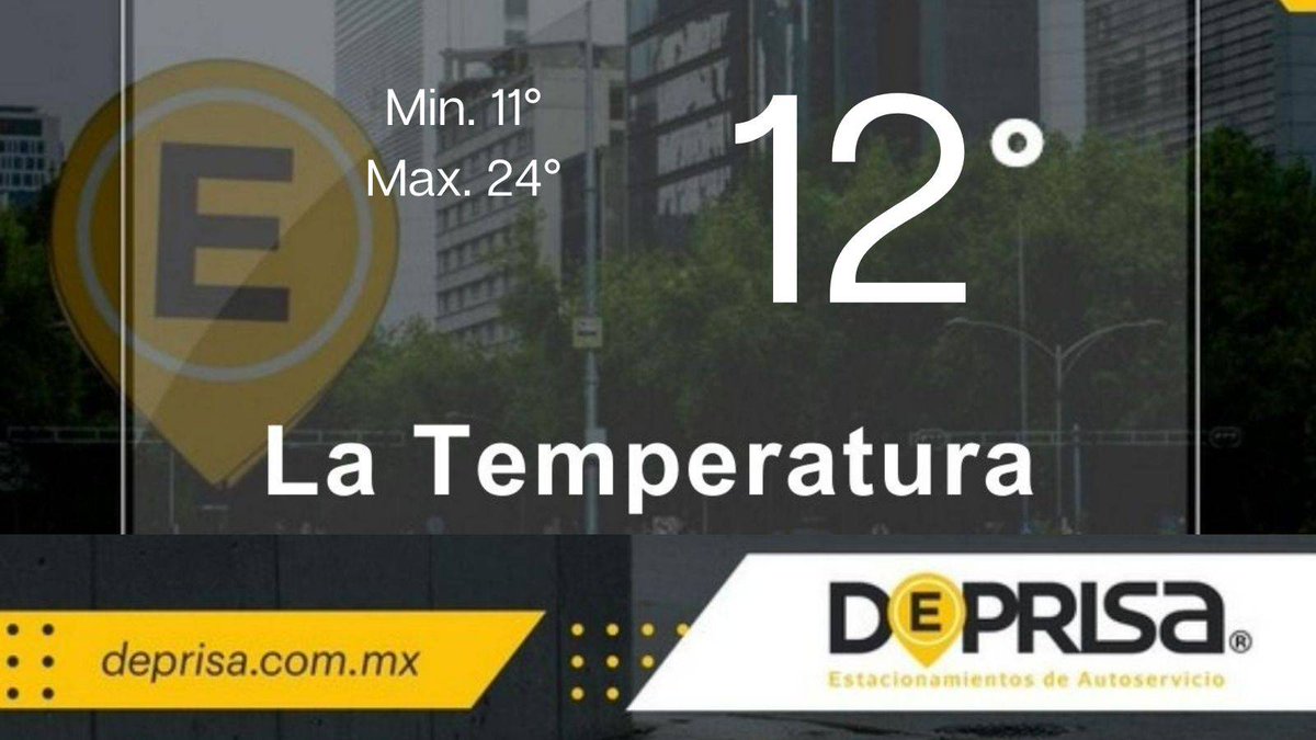 DeprisaMX's tweet photo. Hoy 30 de noviembre se espera un día con ligera lluvia en la Ciudad de México con una temperatura mínima de 11° y máxima de 24°.
Disfruta de tu día.
#Deprisa #estacionamiento #estacionamientoprivado #coche #CDMX #mexico #clima #Deprisateinforma https://t.co/J5iBrT4yGS