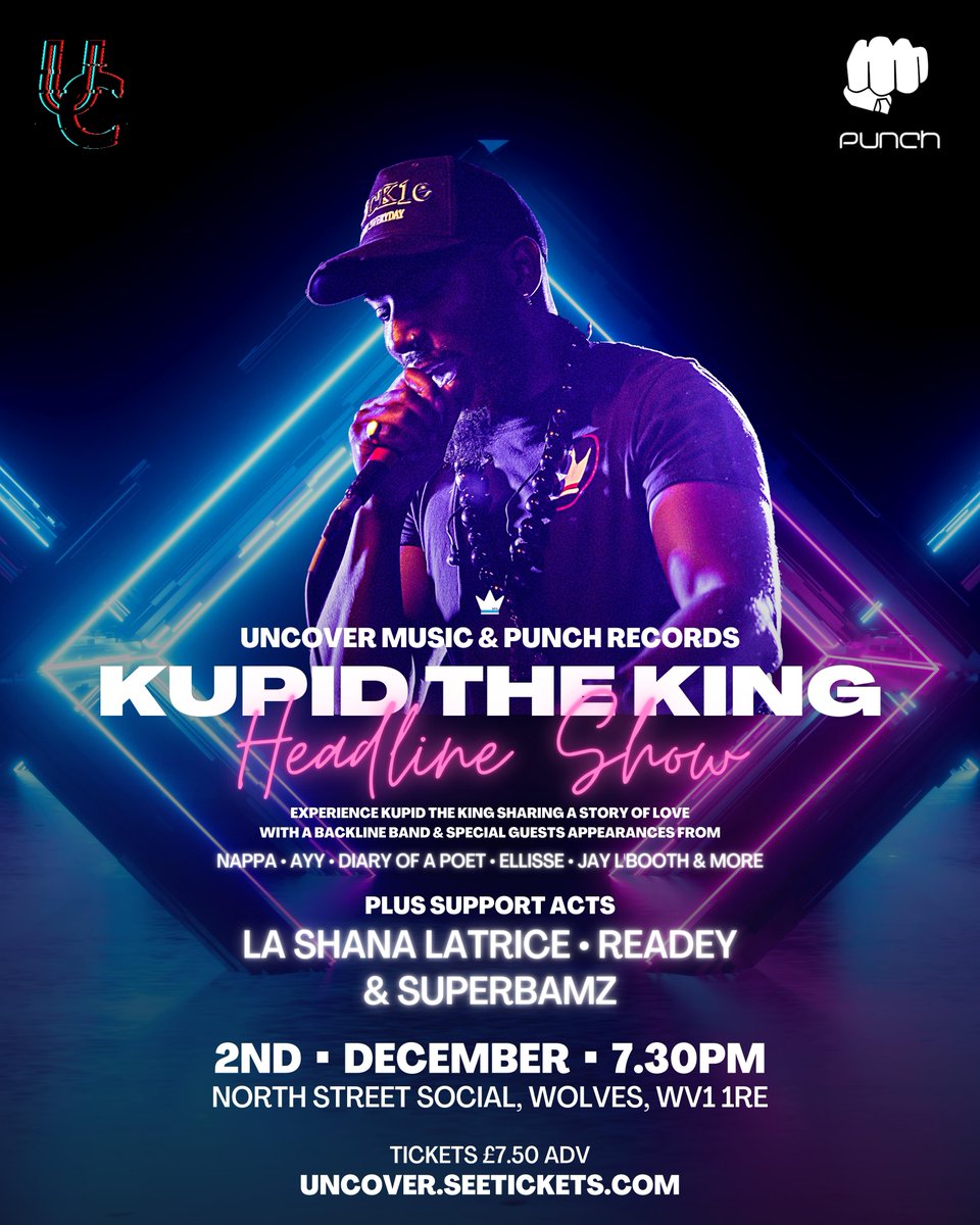 FRIDAY at <a href="/NorthStSocial/">North Street Social Wolverhampton</a> 💙

We have @KupidVal for a not-to-be-missed headline show, plus special guests @lashanalatrice, <a href="/readeyofficial/">Readey</a> and headline DJ SuperBamz 💥

Tickets on sale now: bit.ly/3BOI17L